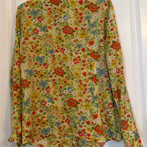 Persaman New York Floral Yellow Cotton Button Up Blouse w/ Floral Pattern. Sz L - Picture 4 of 8